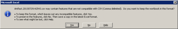 Excel Save CSV confirmation